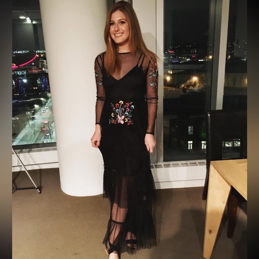 Elegant Black Floral Embroidered Dress